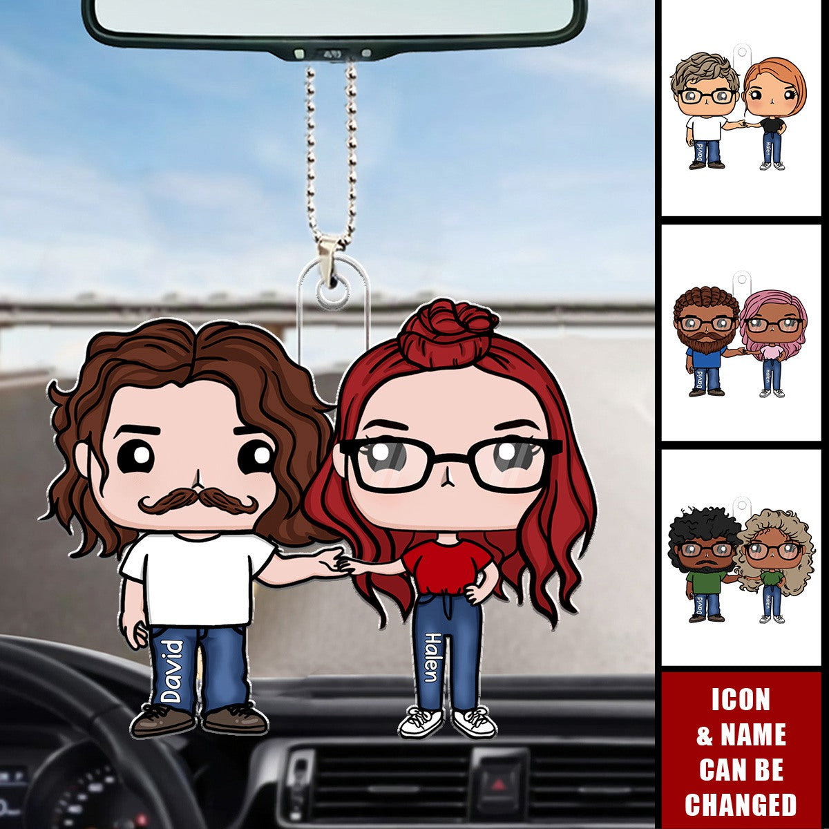 Couple Figure Personalized Acrylic Car Ornament - Valentine's Day Gifts For Wife, Husband