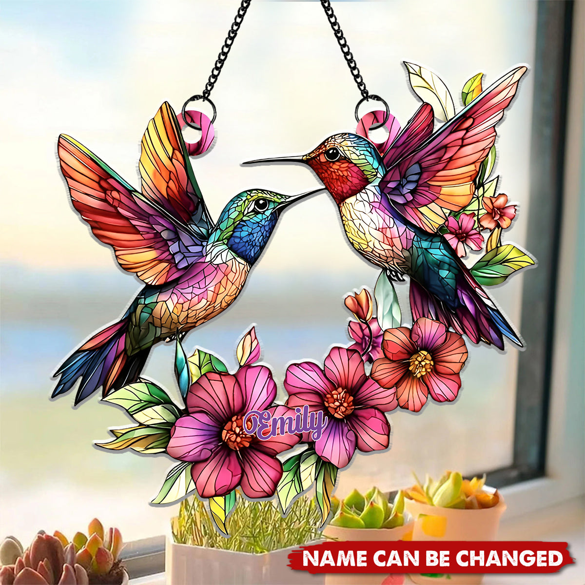 Coloful Hummingbird - Personalized Hummingbird Window Hanging Suncatcher Ornament