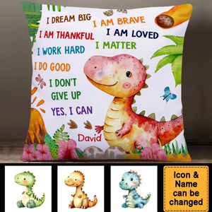 Personalized Gift For Kids Grandkids Cartoon Dinosaur Pillow