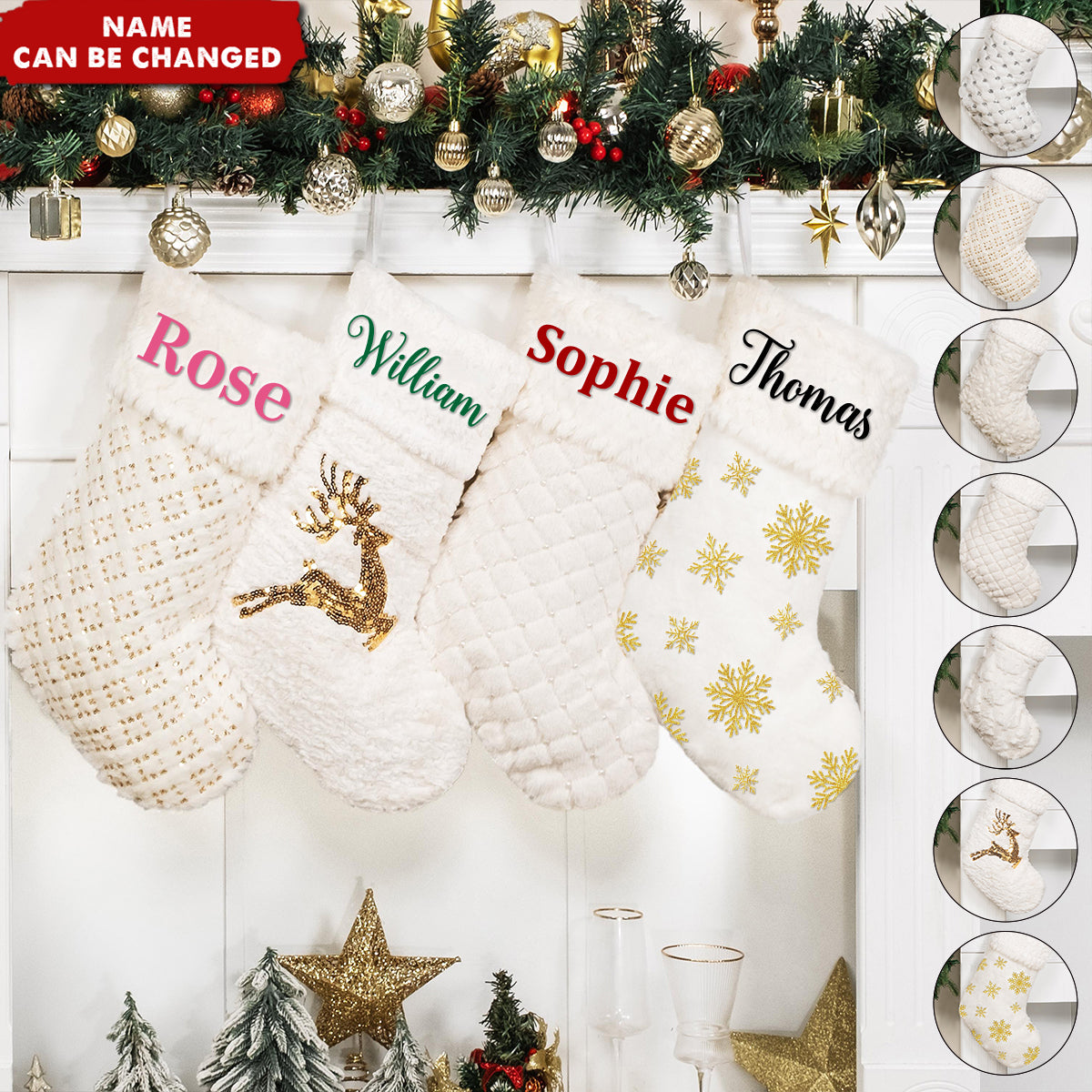 Personalized Embroidered Name Christmas Stockings Plush Sequin