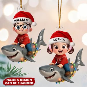 3D Effect Little Kid Favorite Animals Shark Christmas Personalized Acrylic Ornament