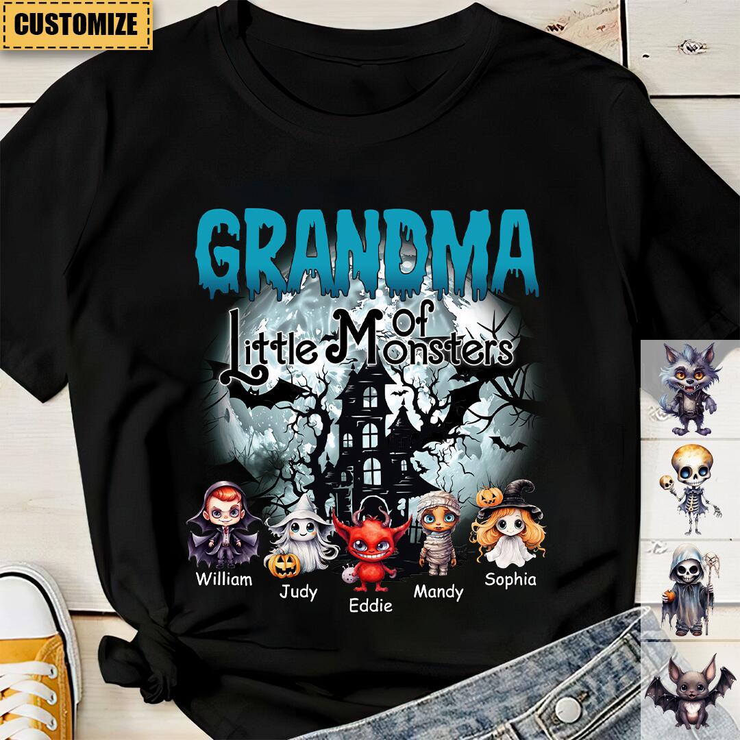 Grandma/Papa Of These Little Monsters - Family Personalized Custom Unisex T-Shirt - Gift For Parents, Gift For Grandparents, Halloween Night