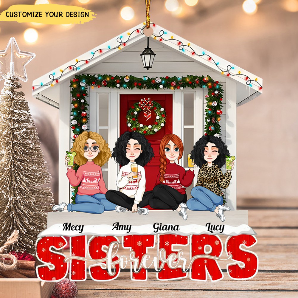 Sisters Forever Friends Red Christmas - Personalized Acrylic Ornament