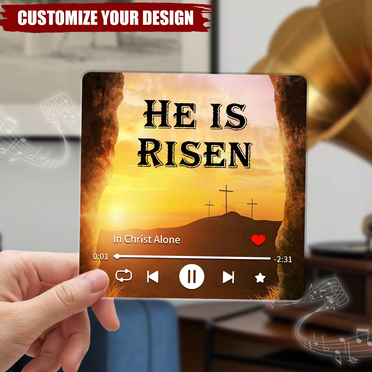 He is Risen - Easter Personalized Music Fridge Magnet