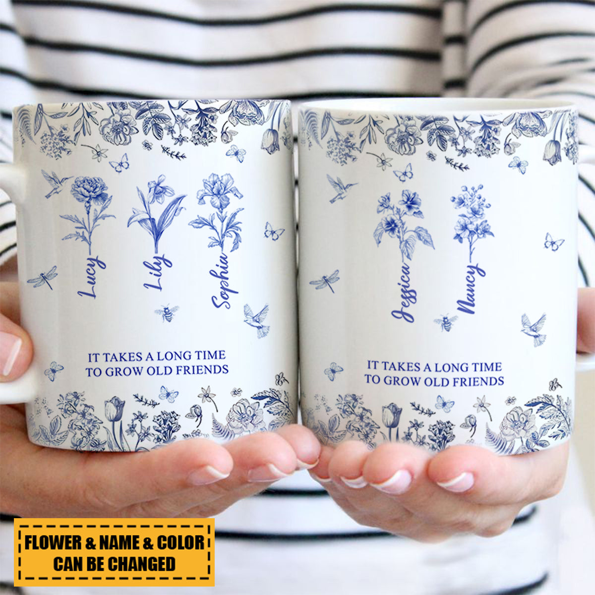If Besties Were Flowers I'd Pick You - Toile De Jouy Birth Flowers - Personalized Mug