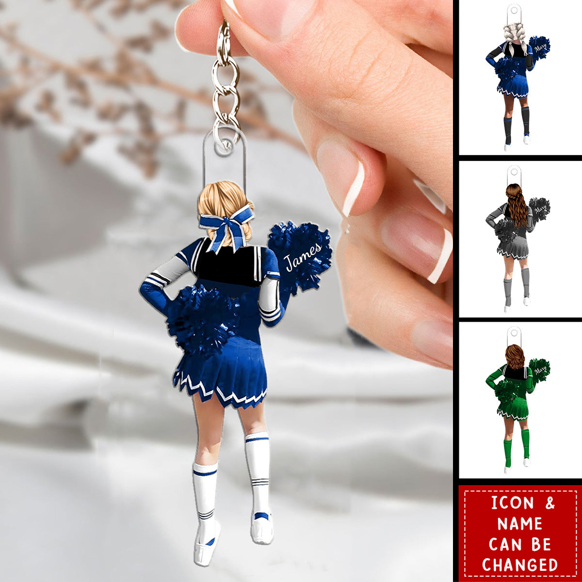 Personalized Cheerleading Pompom Girl Christmas Shaped Keychain
