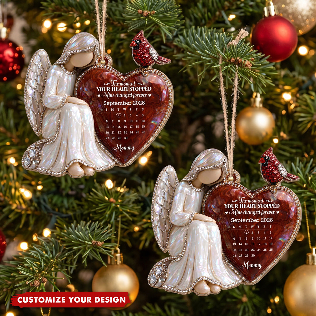 The Moment Your Heart Stopped Forever Angel Heart Cardinal-Custom Ornament, Gift For Loved Ones