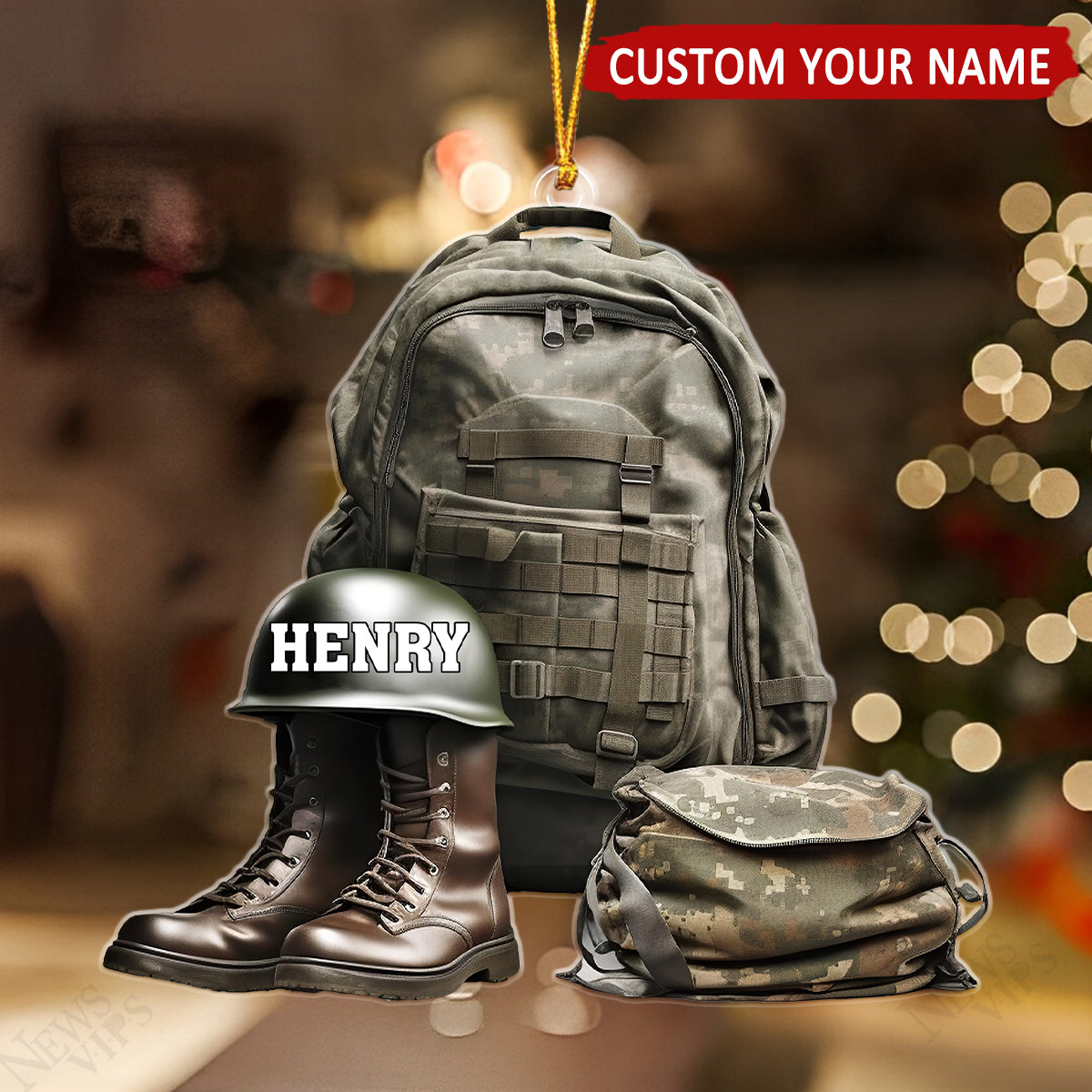 Military Uniform Veteran Boots Helmet Bag Personalized Ornament
