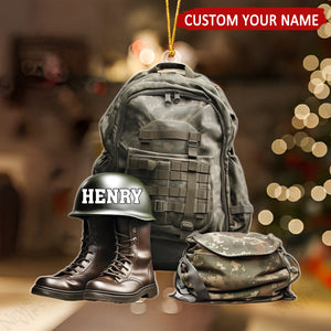 Military Uniform Veteran Boots Helmet Bag Personalized Ornament