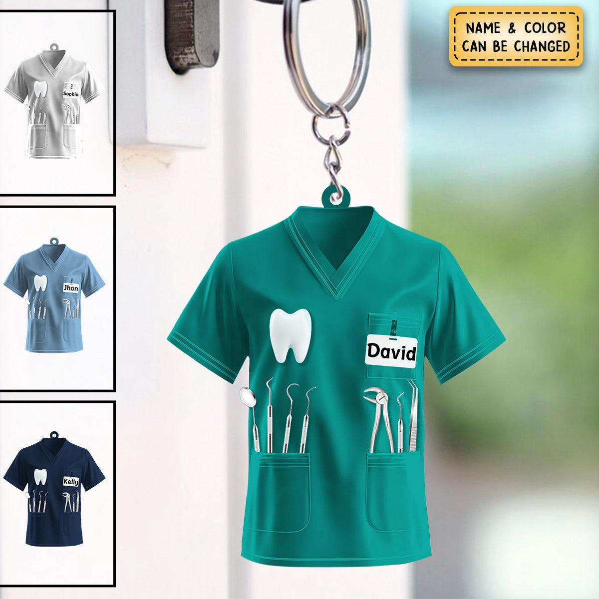 Personalized Dental Scrub Nurse Keychain, Co Worker Keychain, Dental Employee Appreciation Gift