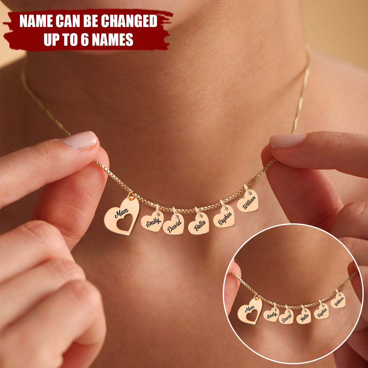 For Couple and Family Multiple Name Personalized Hearts Necklace