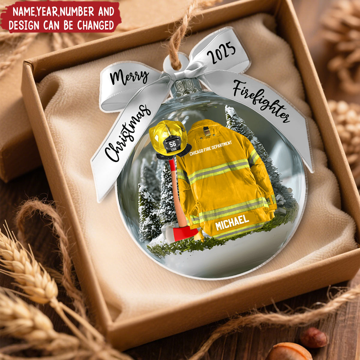 Firefighter Helmet Armor - Personalized Christmas Acrylic Ornament