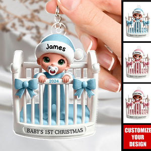 Baby Inside Crib Baby's First Christmas - Personalized Acrylic Keychain