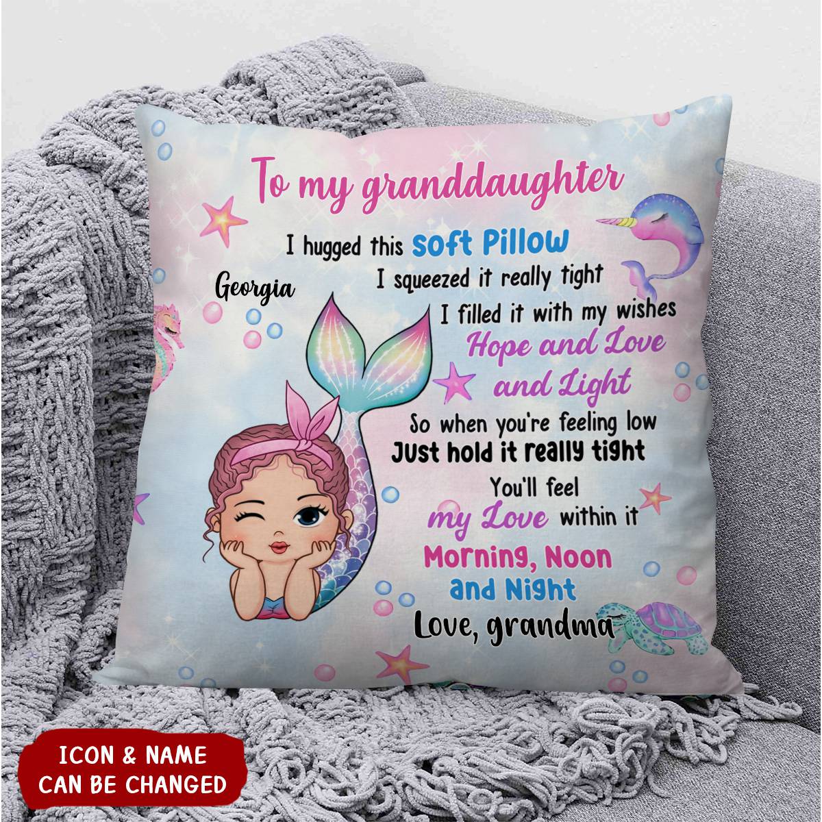 Lovely Mermaid Granddaughter Daughter Personalized Pillow