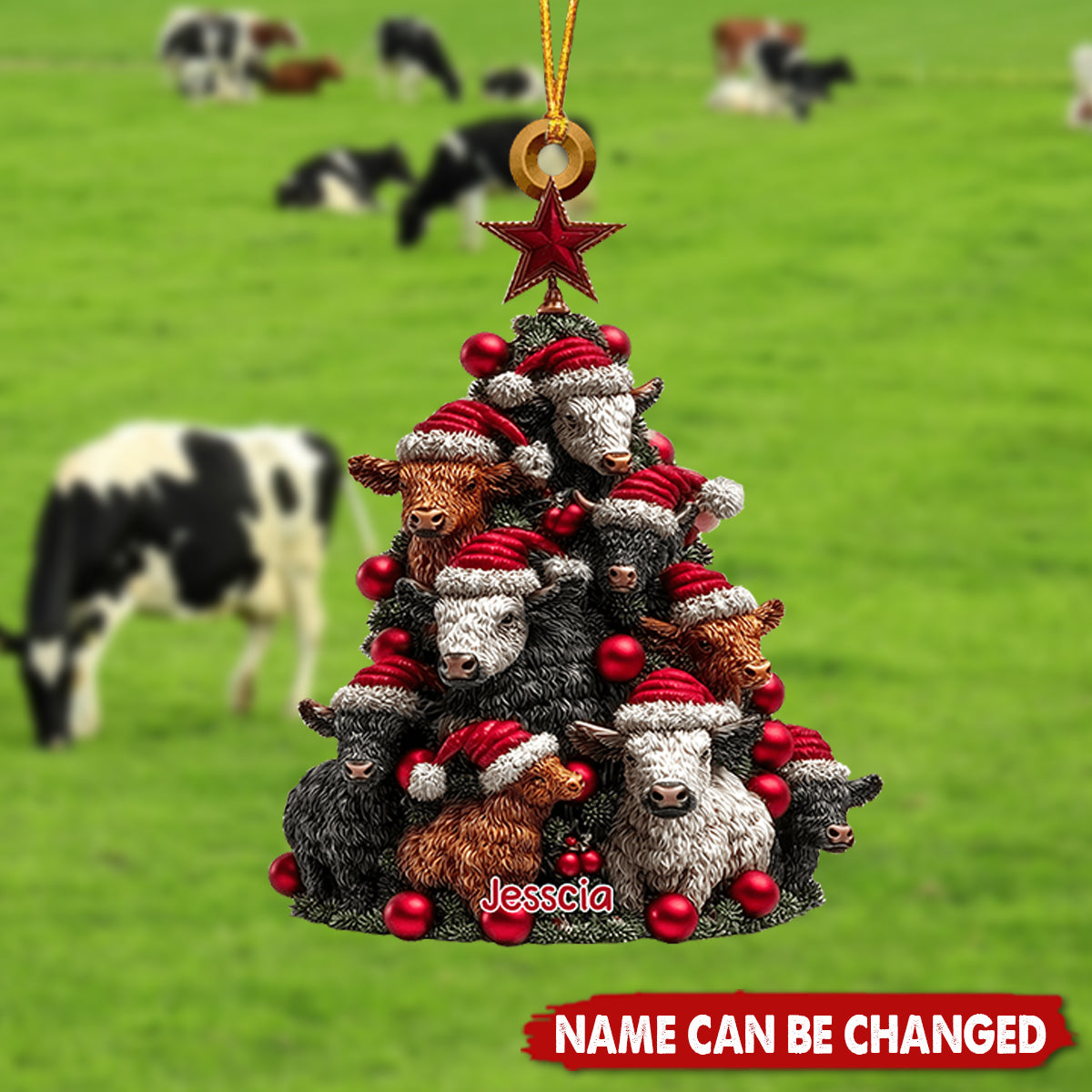 Christmas Tree Cow - Personalized Cow Ornament