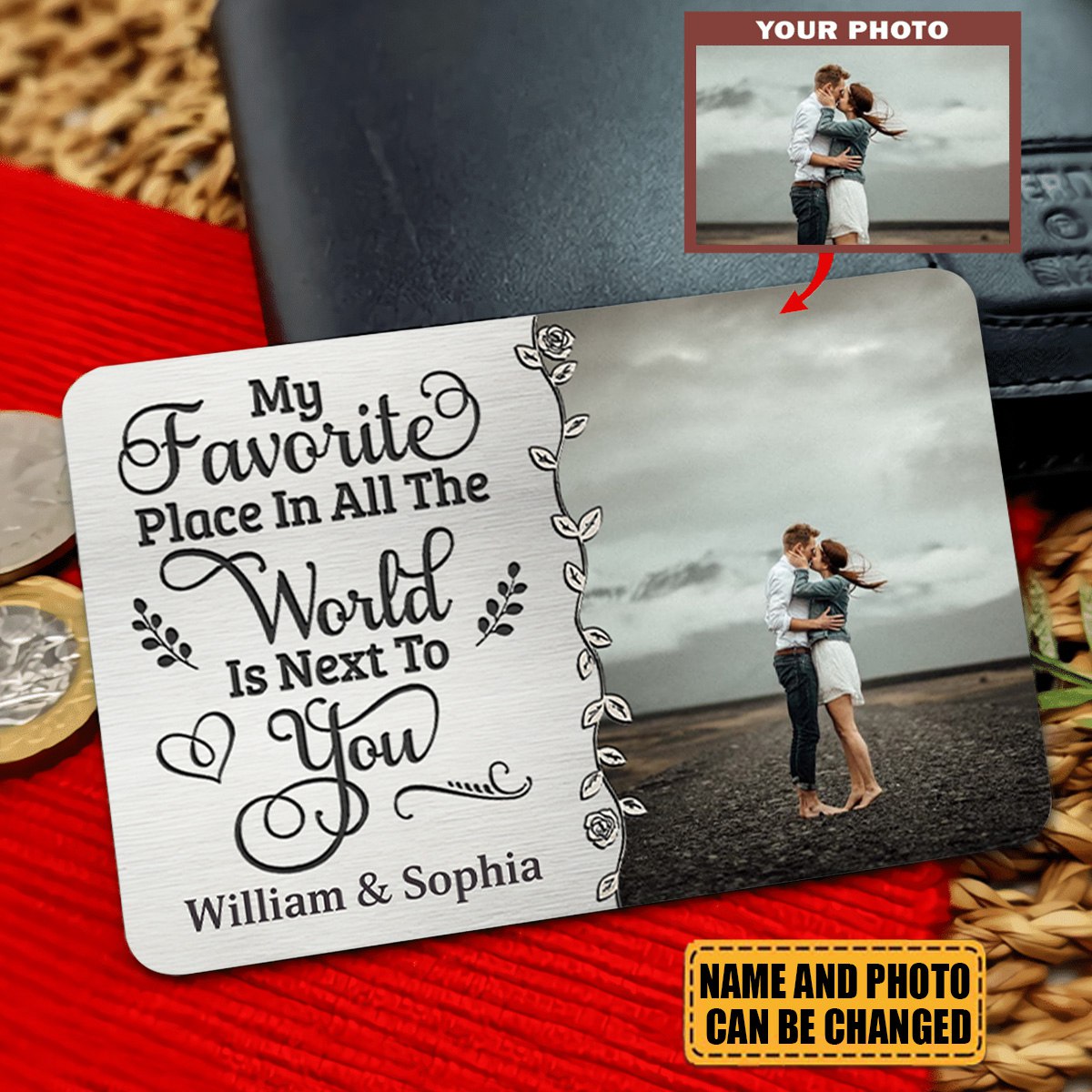 Custom Photo My Heart Is Wherever You Are - Couple Personalized Stainless Steel Wallet Card - Gift For Husband Wife, Anniversary