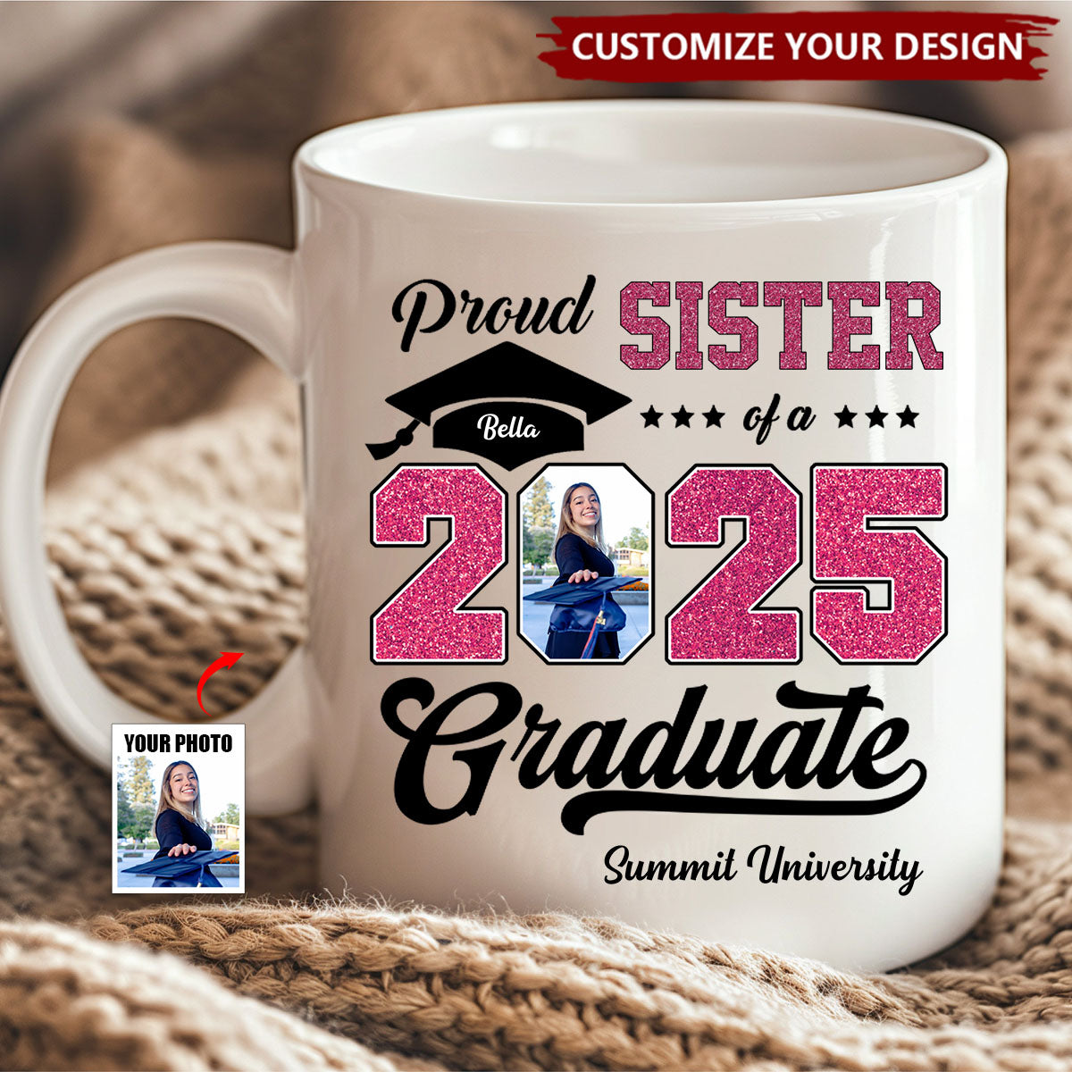 Personalized Graduation 2025 Mug, Proud Family Graduate Photo Class Of 2025