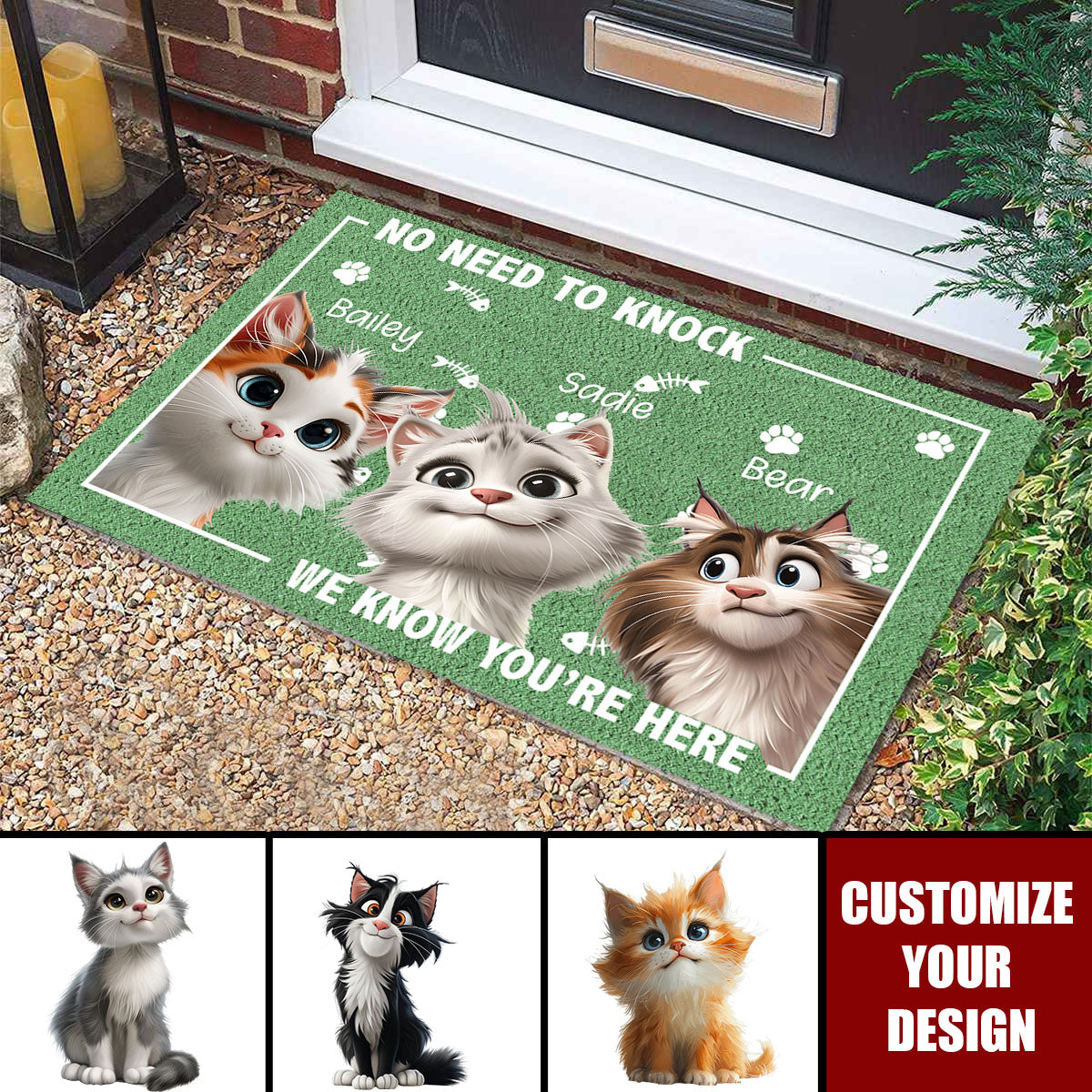 No Need To Knock - Cat Personalized Doormat