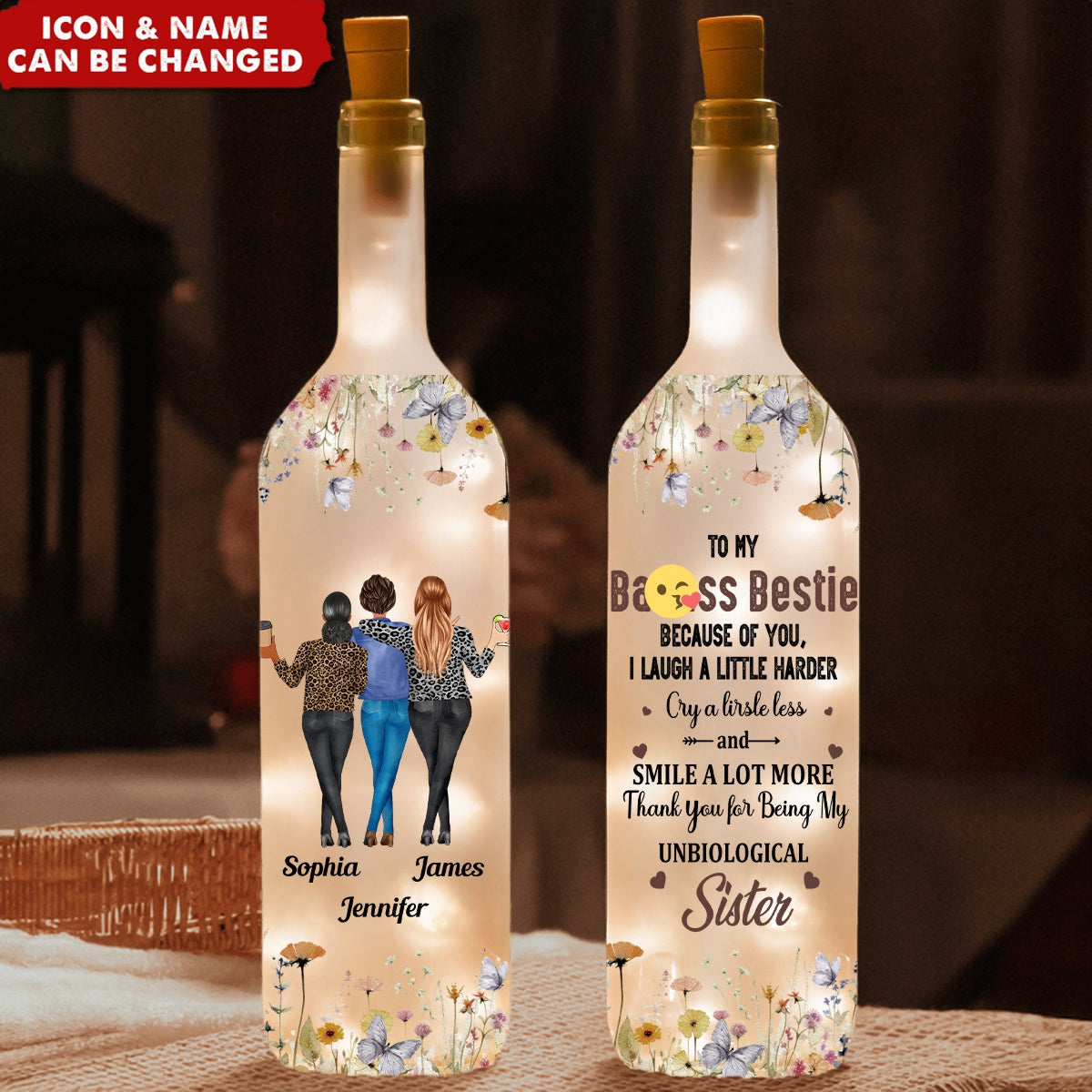 Because Of You, I Laugh A Little Harder Bestie - Personalized Bottle Lamp