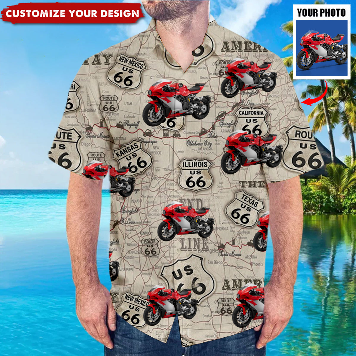 Personalized Photo Upload Route 66 Hawaiian Shirt