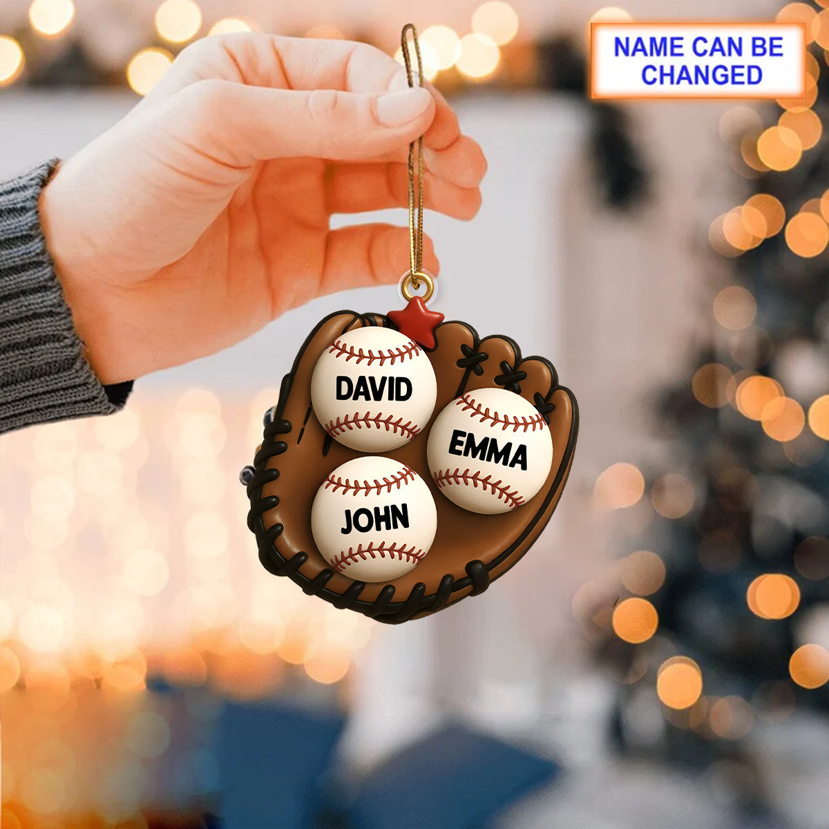Baseball Gloves Family Members' Names Personalized Acrylic Ornament, Christmas Tree Decoration