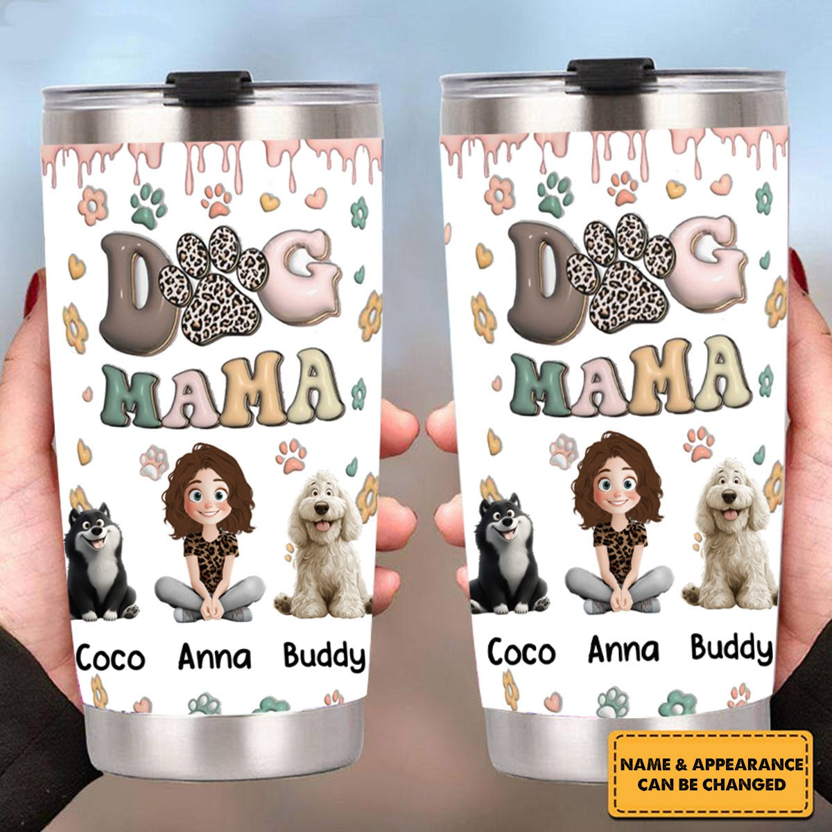 DOG MOM, DOG MAMA 3D Style Pattern - Personalized Tumbler Cup