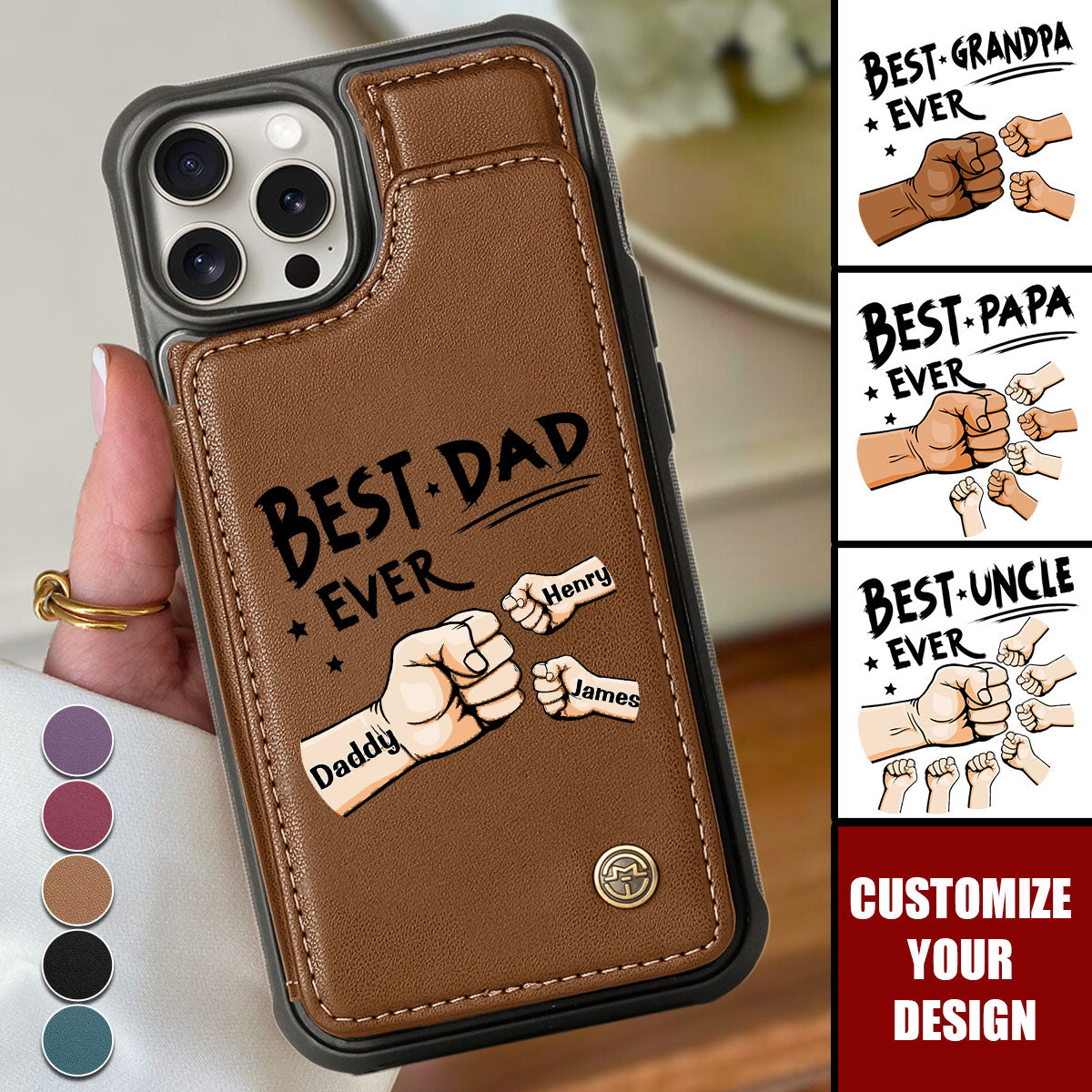 Best Dad Ever - Personalized Leather Flip Wallet Phone Case