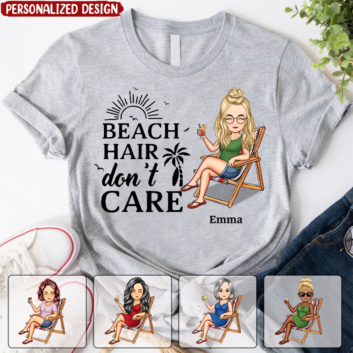 Beach Hair Don't Care Cartoon - Personalized Shirt