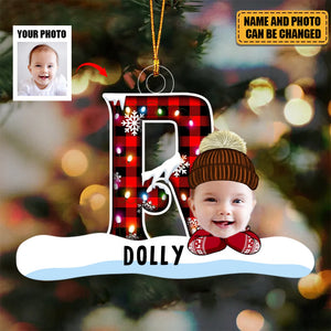 Christmas Monogram Alphabet Custom Kid's Photo Acrylic Ornament