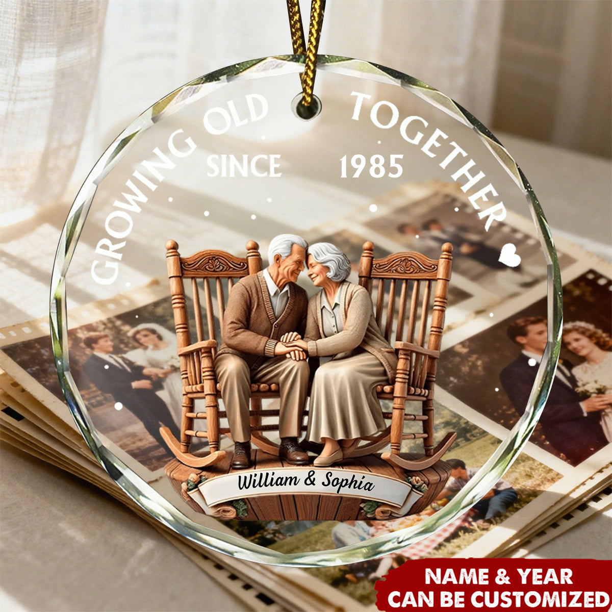 Couple Growing Old Together - Personalized Circle Glass Ornament