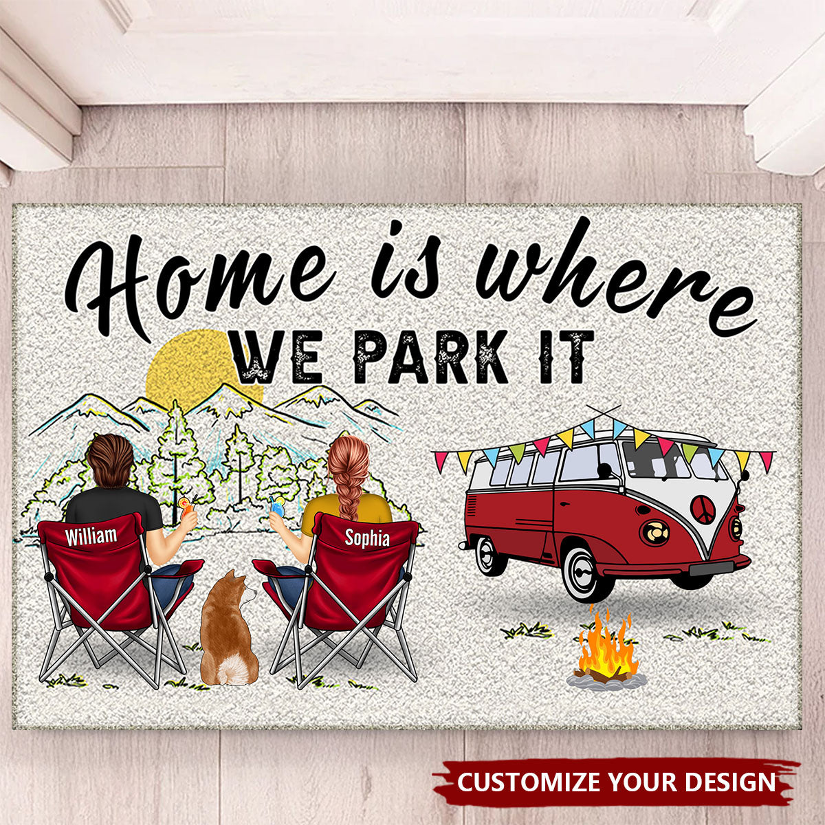 Home Is Where We Park It You And Me And The Dogs - Gift For Camping Lovers - Personalized Doormat