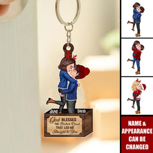Christmas Couple Hugging Kissing In Box - Personalized Acrylic Keychain