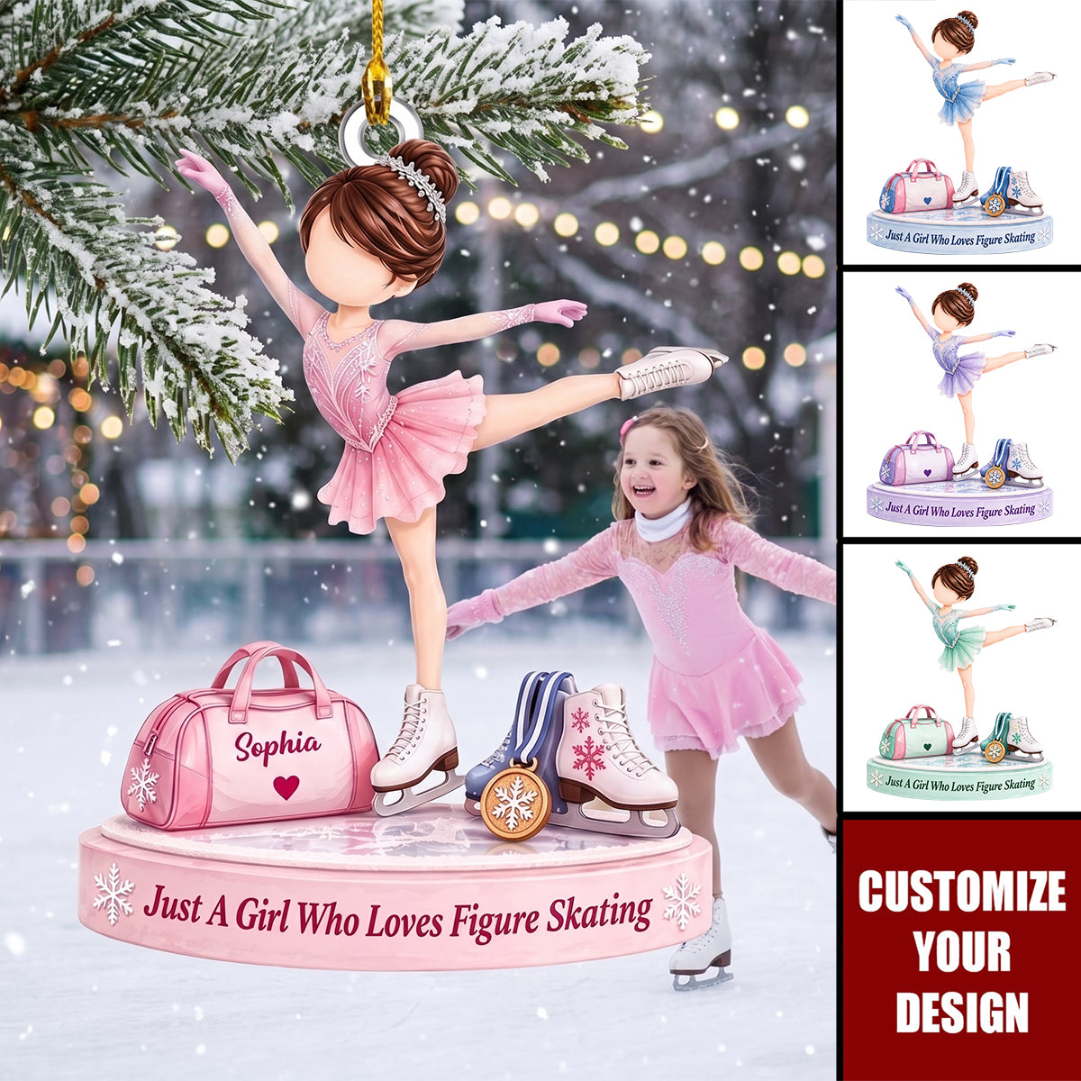 Personalized Figure Skater Girl Ornament, Custom Ice Skater Name Gift