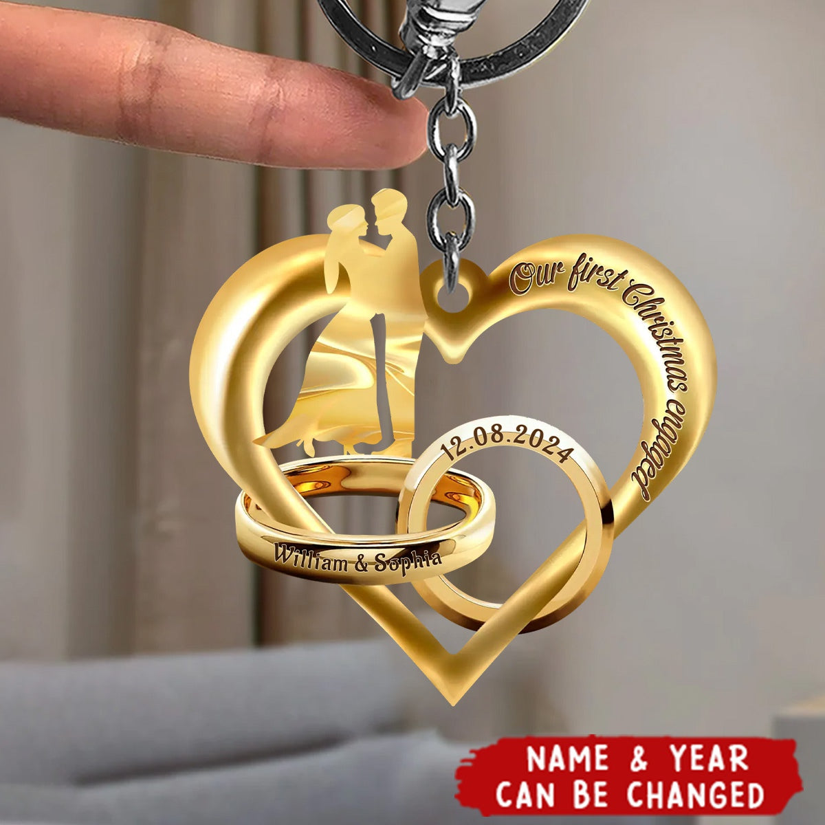 Custom Personalized Rings Of Love Acrylic Keychain - Gift Idea For Couple