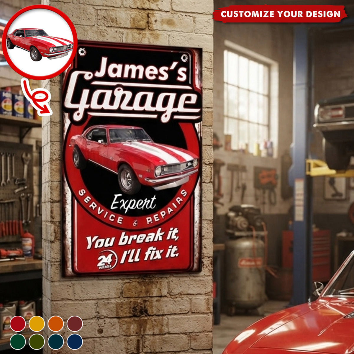 Personalized Car Garage Metal Sign Retro Auto Repair Shop Wall Decor