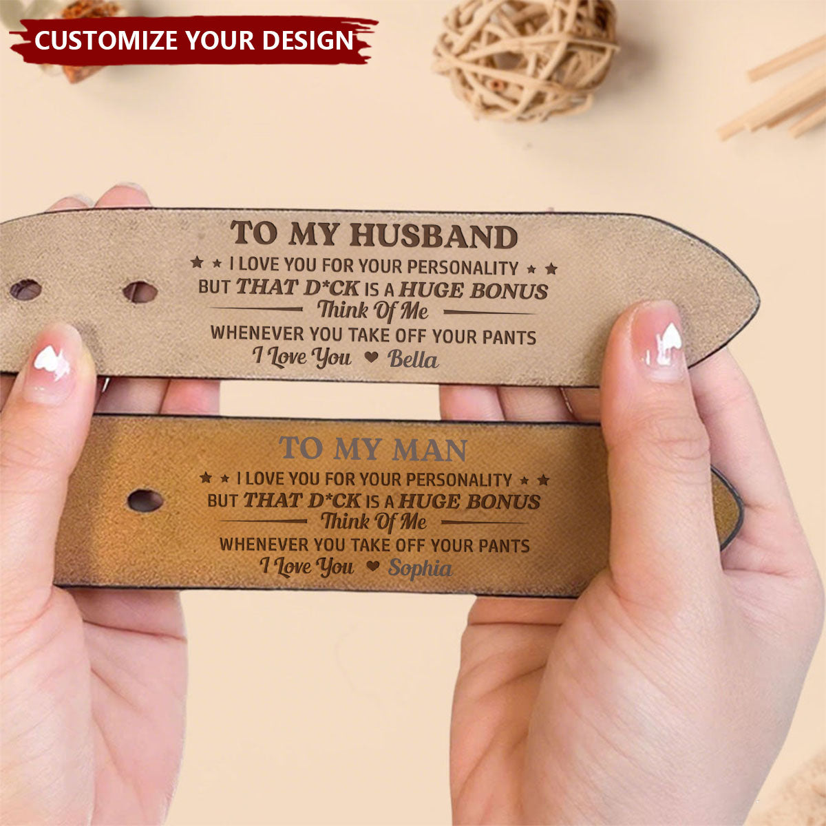 Think Of Me Whenever You Take Off Your Pants - Personalized Engraved Leather Belt