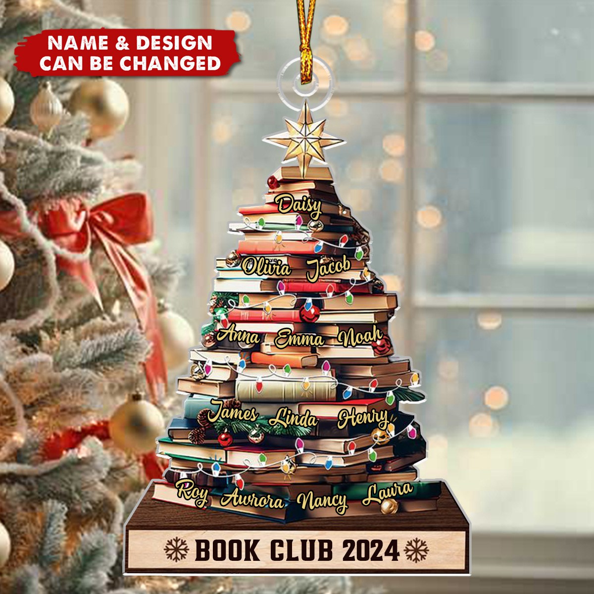 Christmas Tree Book Club Custom Names Personalized Acrylic Ornament
