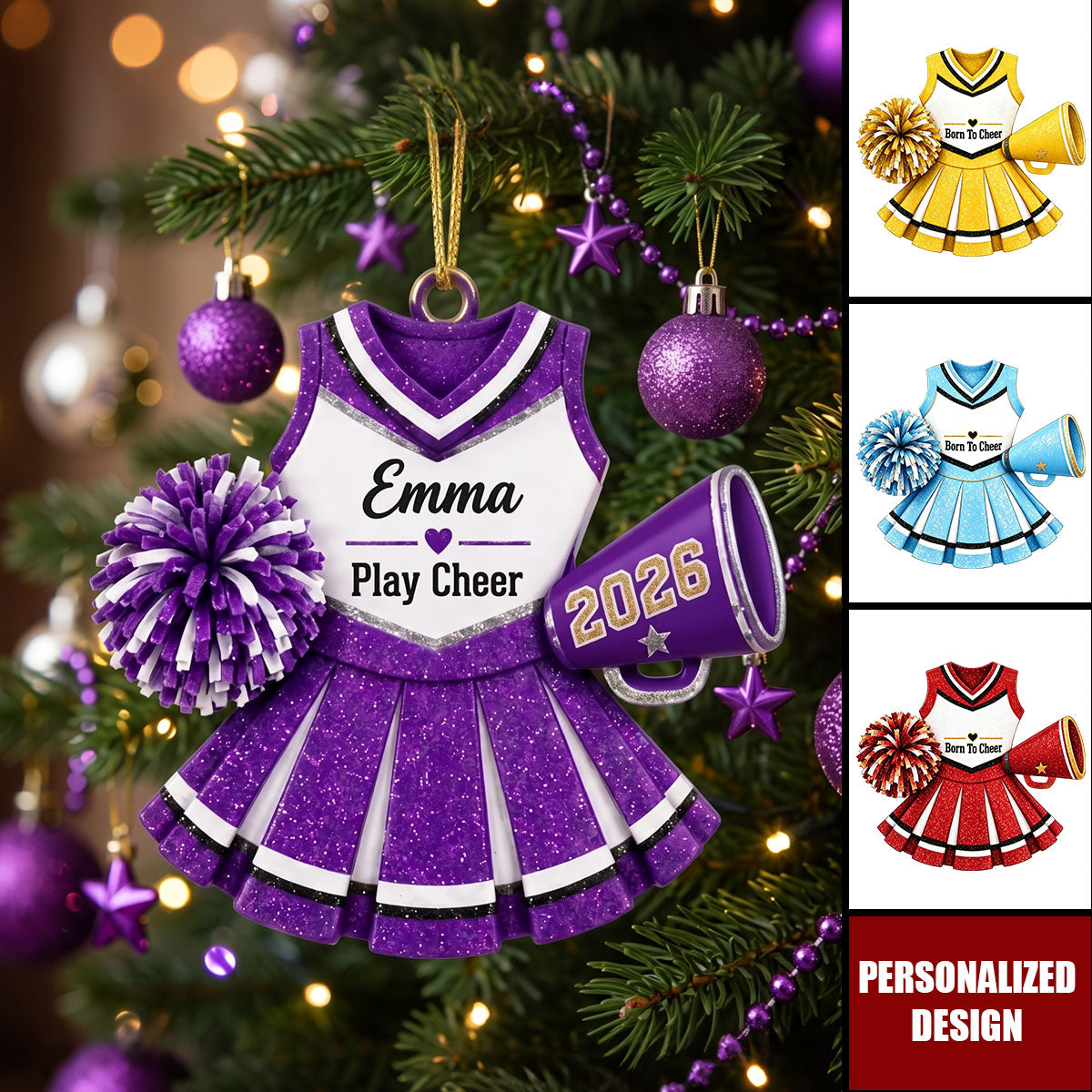 Custom Cheerleader Girl Ornament, Personalized Cheer Team Ornament