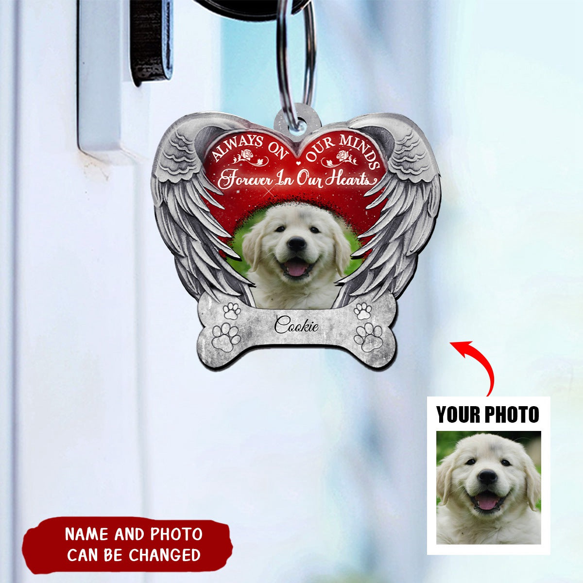Personalized Memorial Dog Always On Our Minds Forever In Our Hearts Keychain