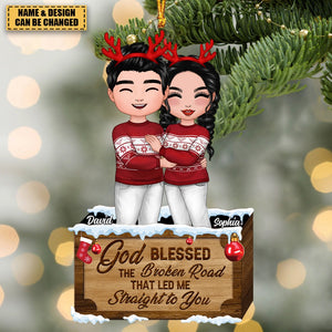 Christmas Doll Couple Standing Hugging - Personalized Ornament - Gift For Couple