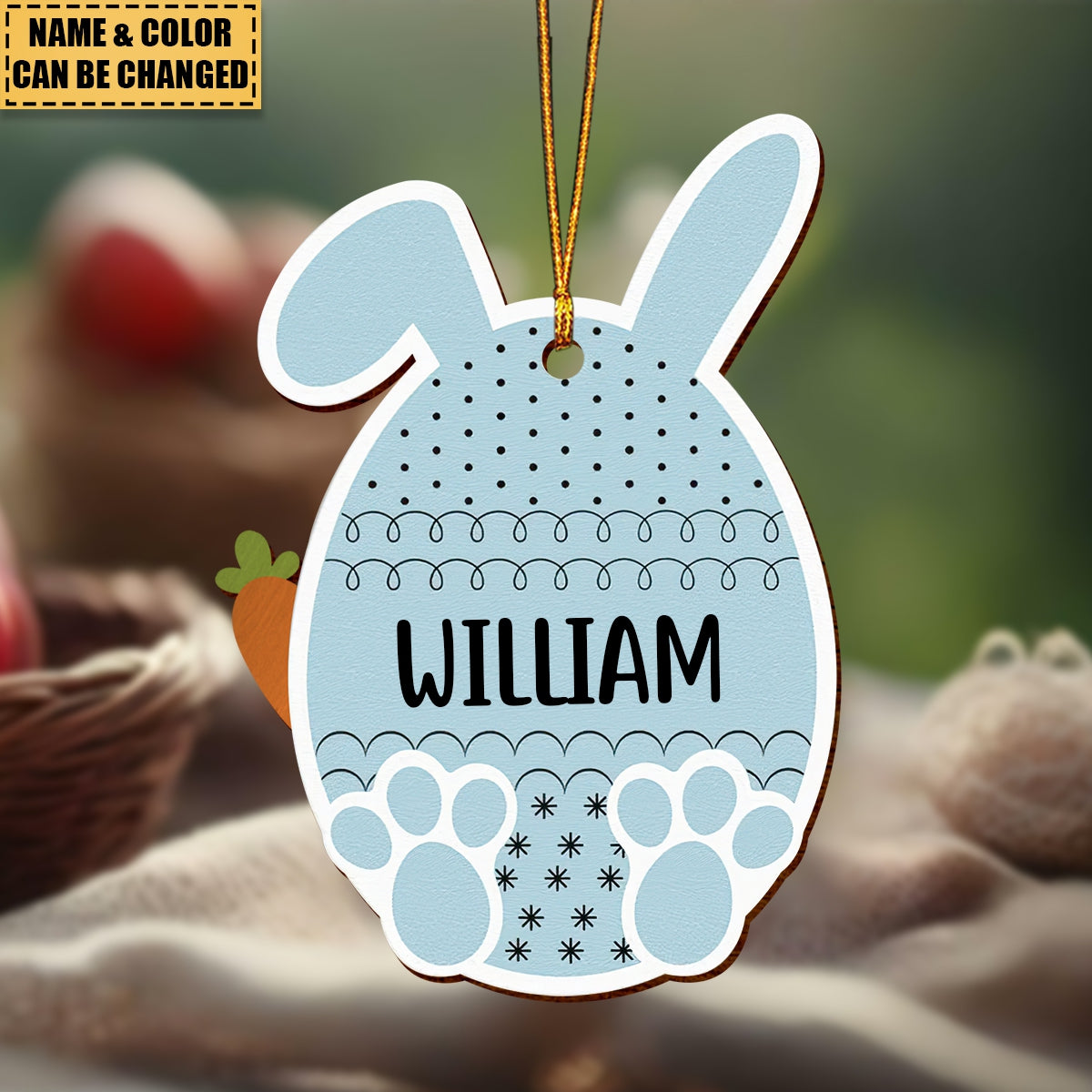 Cute Egg Bunny Easter Custom Name Tag For Kid - Personalized Easter Basket Ornament