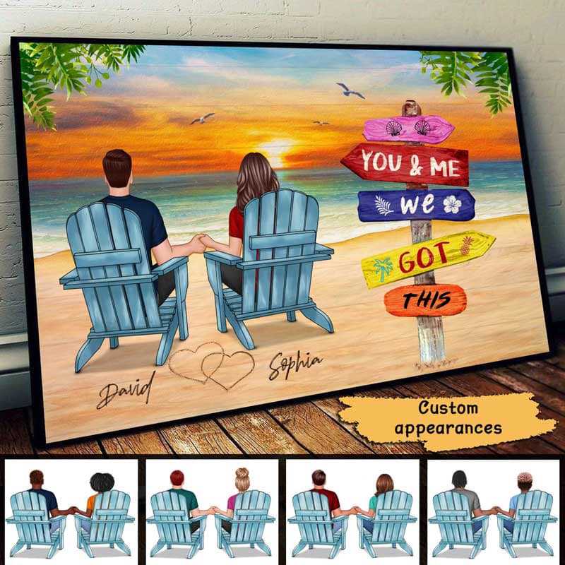 Beach Landscape Back View Couple Sitting Personalized Poster