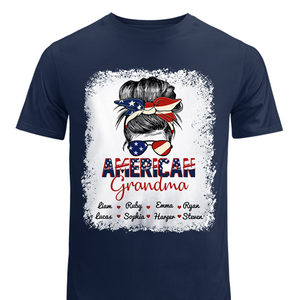 4th Of July American Grandma Mom Messy Bun Personalized T-shirt