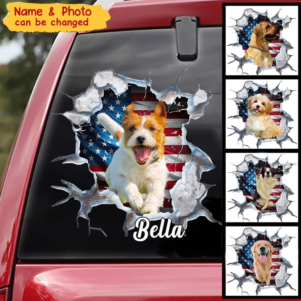 Personalized US Flag Dog Upload Your Dog Photo Car Decal