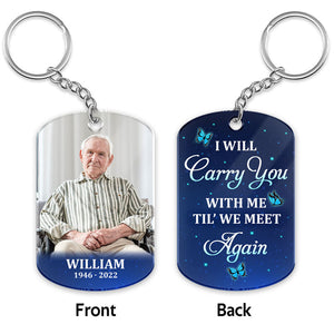 Blue Butterflies Family Memorial Remembrance Keepsake Photo Inserted Personalized Acrylic Keychain