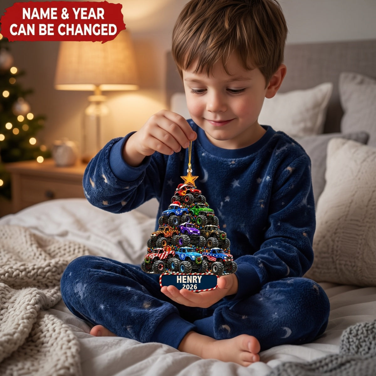 Personalized Monster Truck Christmas Ornament 2026, Custom Name Acrylic Ornament