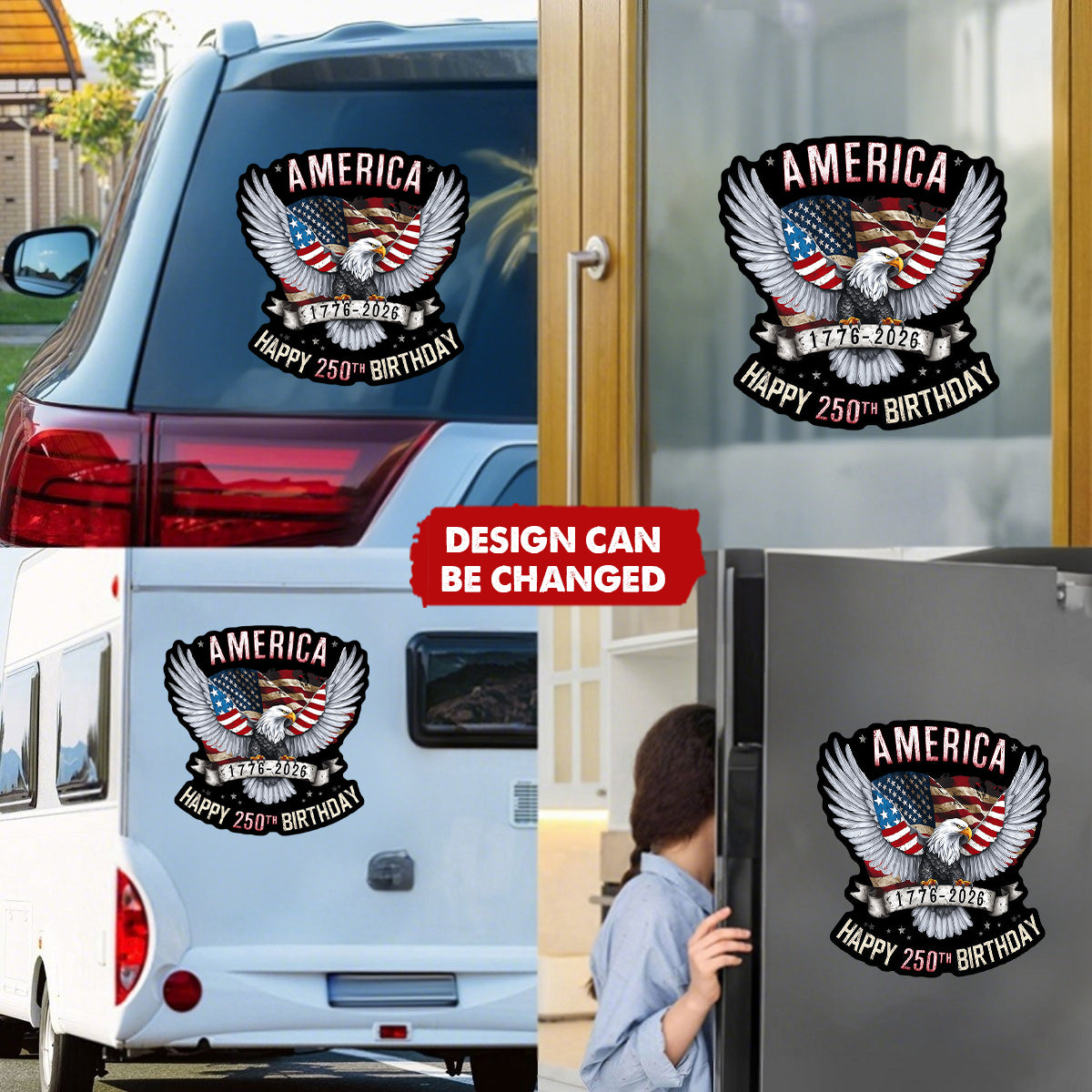America Happy 250th USA Birthday Car Window Proud American Decal