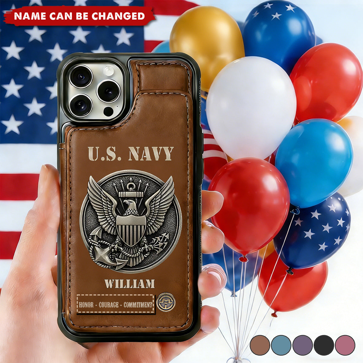 Military Card Slots 250th Anniversary Personalized Leather Wallet Phone Case