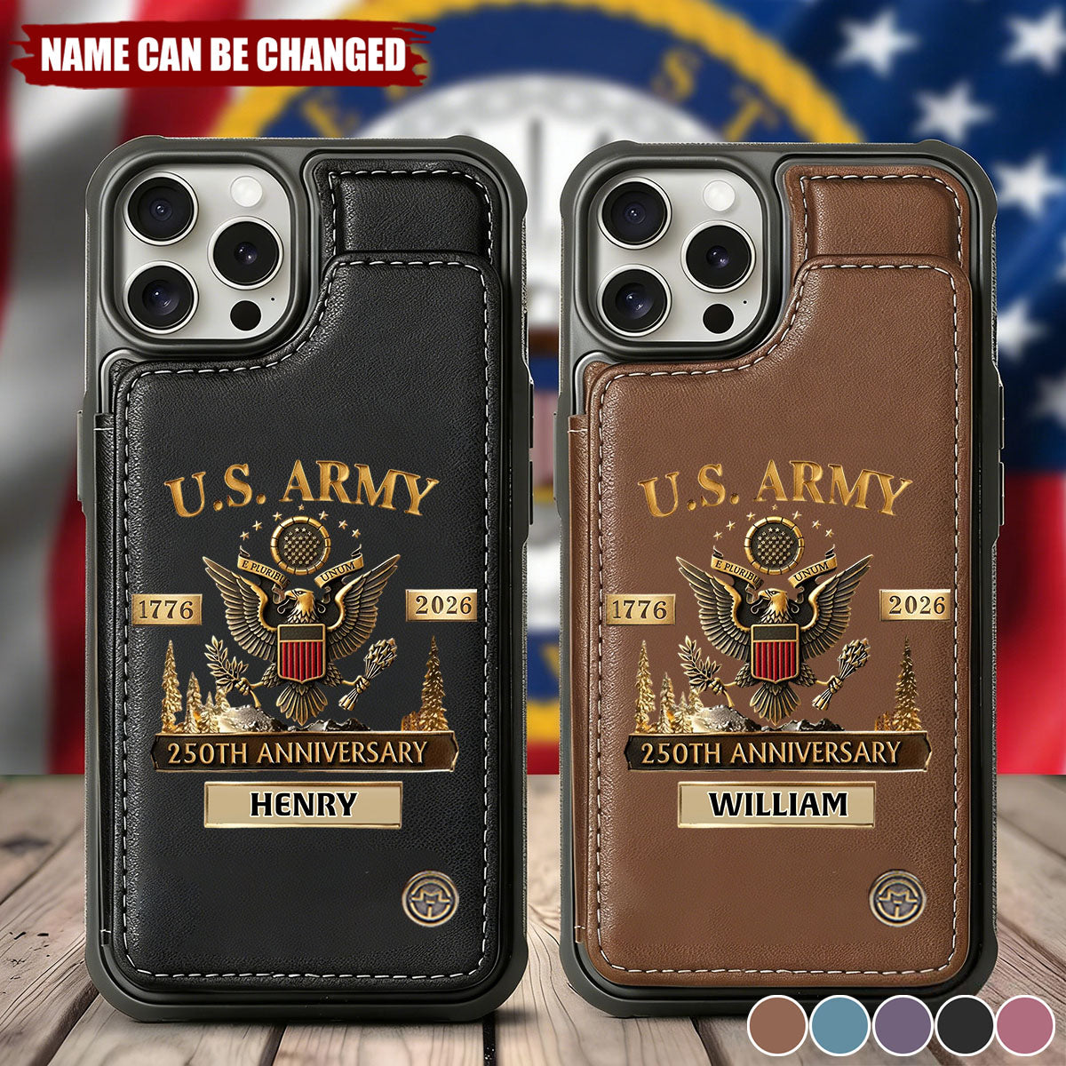 250th Anniversary Personalized Military Leather Wallet Phone Case