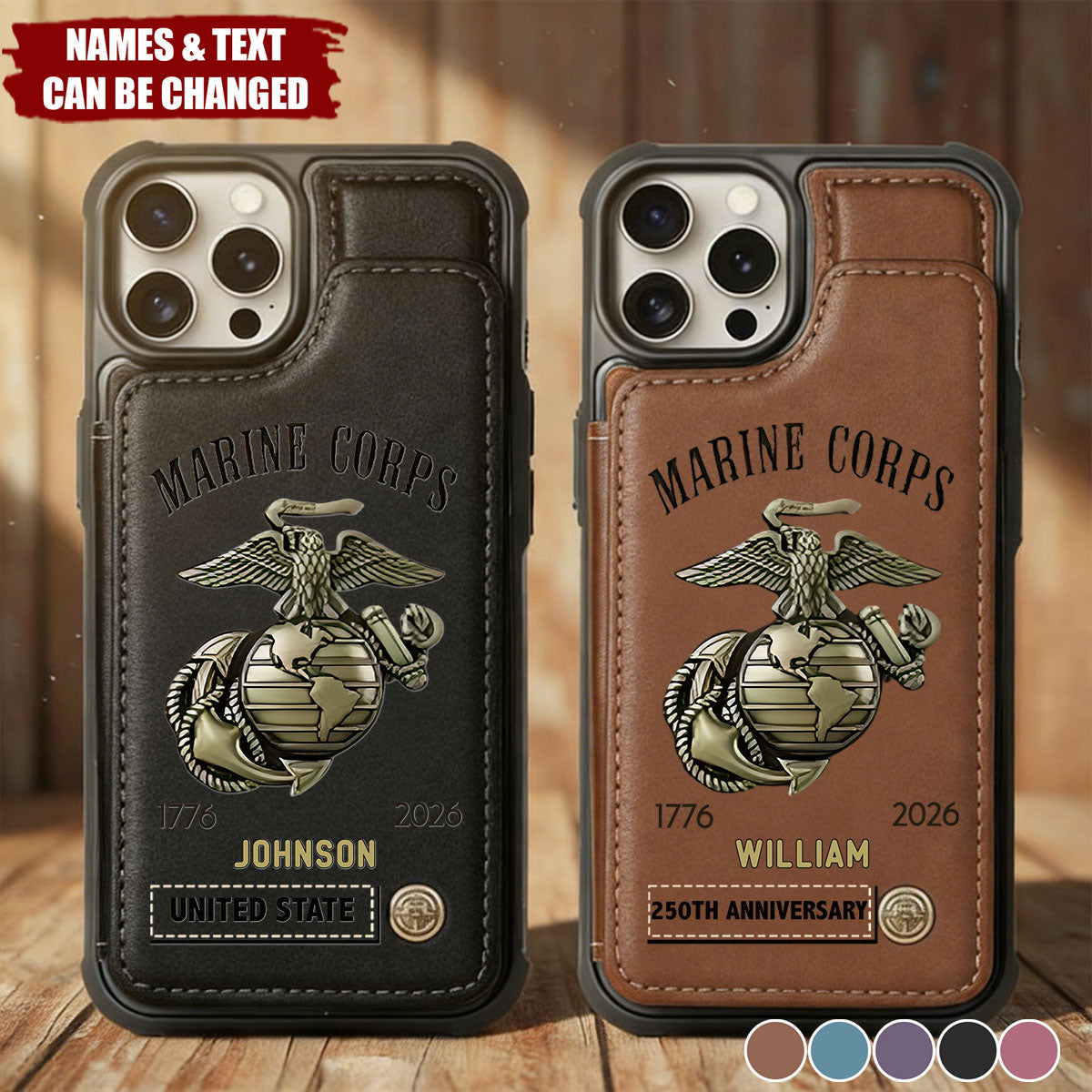 250th Anniversary Veteran Personalized Leather Wallet Phone Case - Gift for Dad, US Military Army